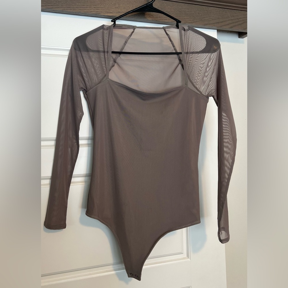 Abercrombie & Fitch Taupe Long Sleeve Bodysuit